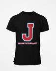Kids' black crew neck T-shirt with J logo and Jackson State University label