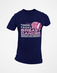 Navy crew-neck T-shirt with “Tigers Tackle Breast Cancer” football and text