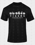 Unisex crew neck T-shirt, black with Tigers and Jackson State University logo
