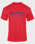 Red unisex crew-neck T-shirt with blue “Tigers” and “Jackson State University” logo