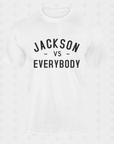Unisex crewneck short sleeve T-shirt, white with black front text graphic