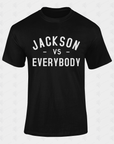 Unisex crewneck short sleeve T-shirt, black with white front text graphic