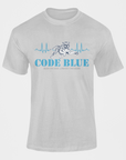 Light gray unisex crewneck T-shirt with Code Blue tiger graphic and heartbeat waveform print