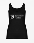 Black unisex tank top with white JSU 1877 and University logo print