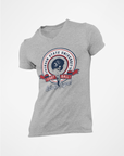 Athletic heather gray V-neck T-shirt with circular Tigers logo and 'Let's Go Tigers' text