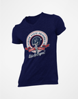 Navy V-neck T-shirt with circular Tigers logo graphic and 'Let's Go Tigers' text