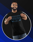 Unisex crew neck short-sleeve t-shirt, black with THEE BLACKOUT front graphic