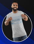 Unisex crew neck short-sleeve t-shirt, light gray with THEE BLACKOUT front graphic