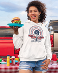 Unisex pullover hoodie in white with Jackson State University football logo on front