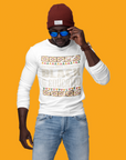 White long sleeve crew neck T-shirt with “Black & Educated” graphic on chest
