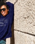 Navy unisex pullover hoodie with stadium graphic and drawstring hood