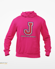 Pink hooded sweatshirt with front logo and kangaroo pocket