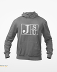 Gray youth hooded sweatshirt with white block letters on front