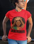 Red Juneteenth Queen graphic T-shirt with crowned queen front print