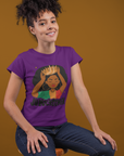 Purple Juneteenth Queen graphic T-shirt with crowned queen front print