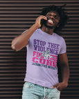 Lavender unisex crew neck T-shirt with "Stop Thee Violence" and "Cure" tiger graphic