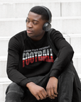 Black crewneck football sweatshirt with stacked JACKSON STATE UNIVERSITY logo graphic, long sleeves
