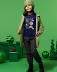 Youth Christmas T-shirt, navy crew neck with football and helmet team graphic