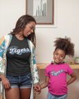 Youth t-shirt with pink tiger graphic on the front
