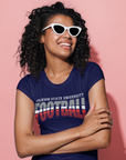 Navy crew-neck T-shirt with red and white Football graphic, short sleeves