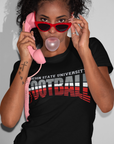 Black crew-neck T-shirt with red and white Football graphic, short sleeves
