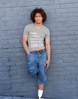 Heather gray v-neck T-shirt with 'THEE YARD' front text graphic