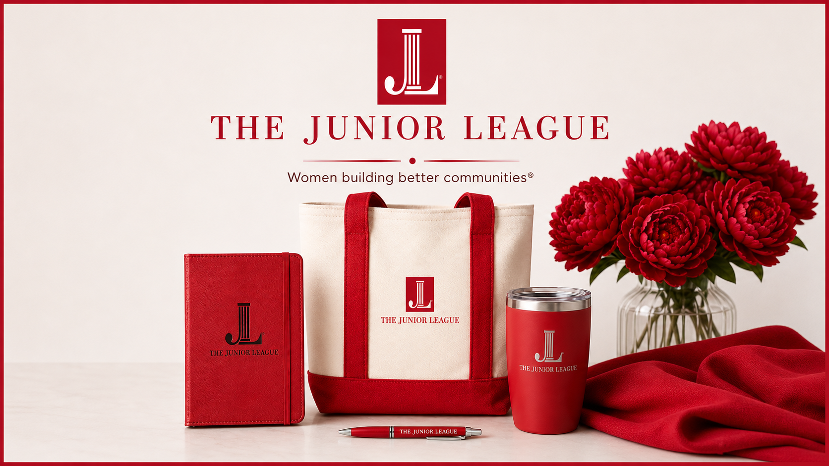 Junior League collection featuring personalized tote bag, engraved notebook, custom tumbler, and boutique gifts by The Coleman Twinz LLC