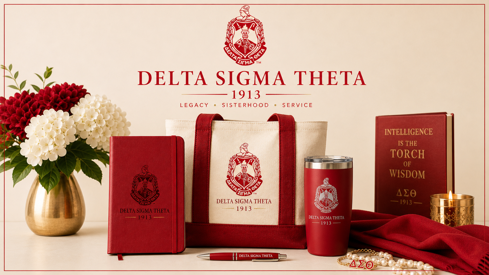 Delta Sigma Theta collection featuring personalized gifts, engraved journals, custom tumblers, and boutique sorority accessories by The Coleman Twinz LLC