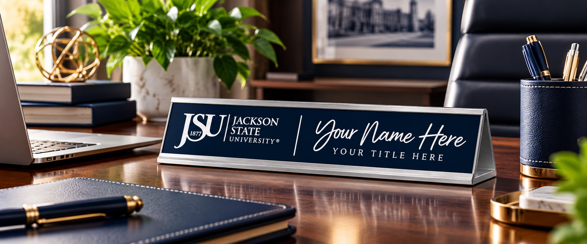 Jackson State University office and stationery collection featuring personalized JSU desk name plate.