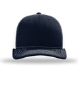 Navy blue cap with white stitching on a white background