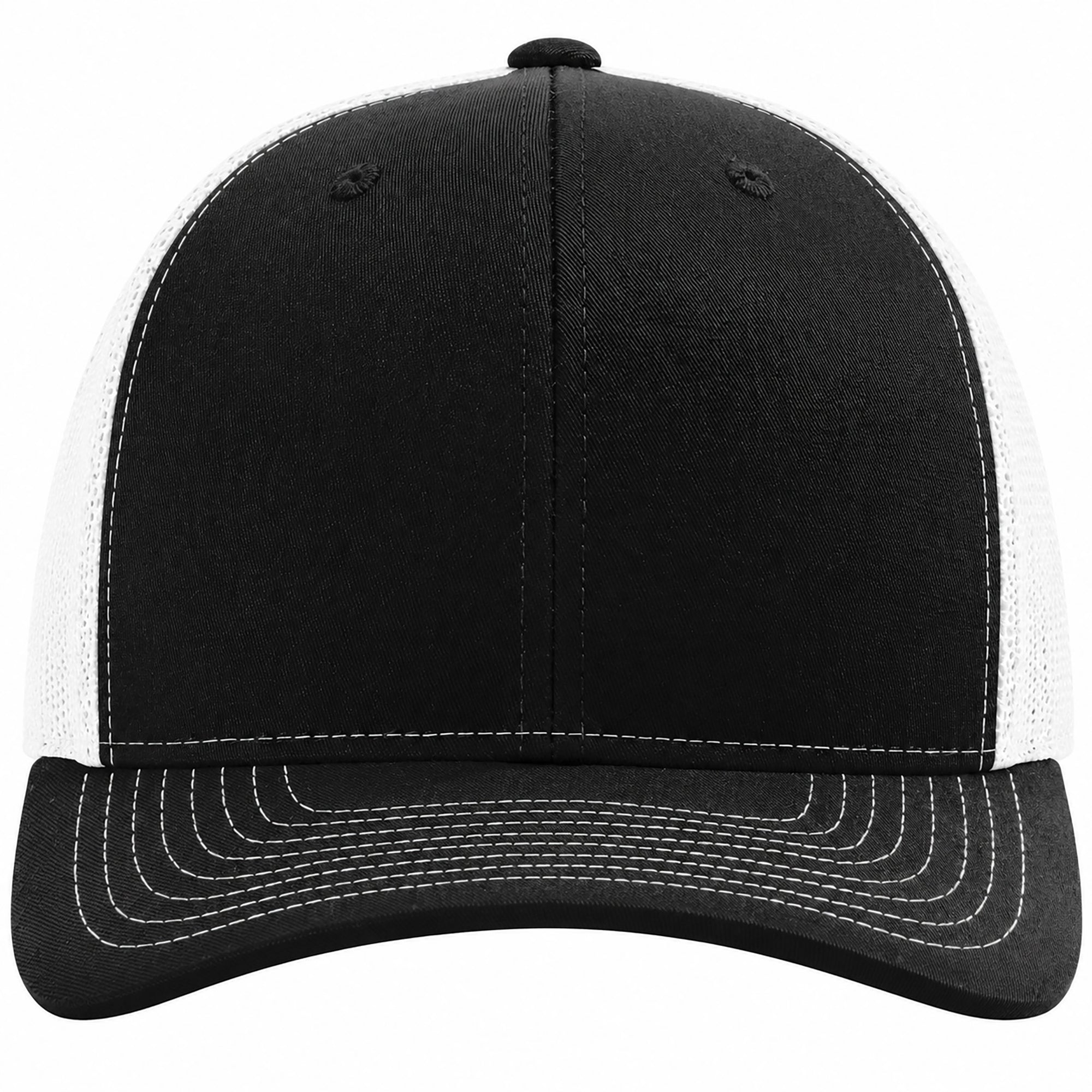 Black and white cap with a white mesh back on a white background