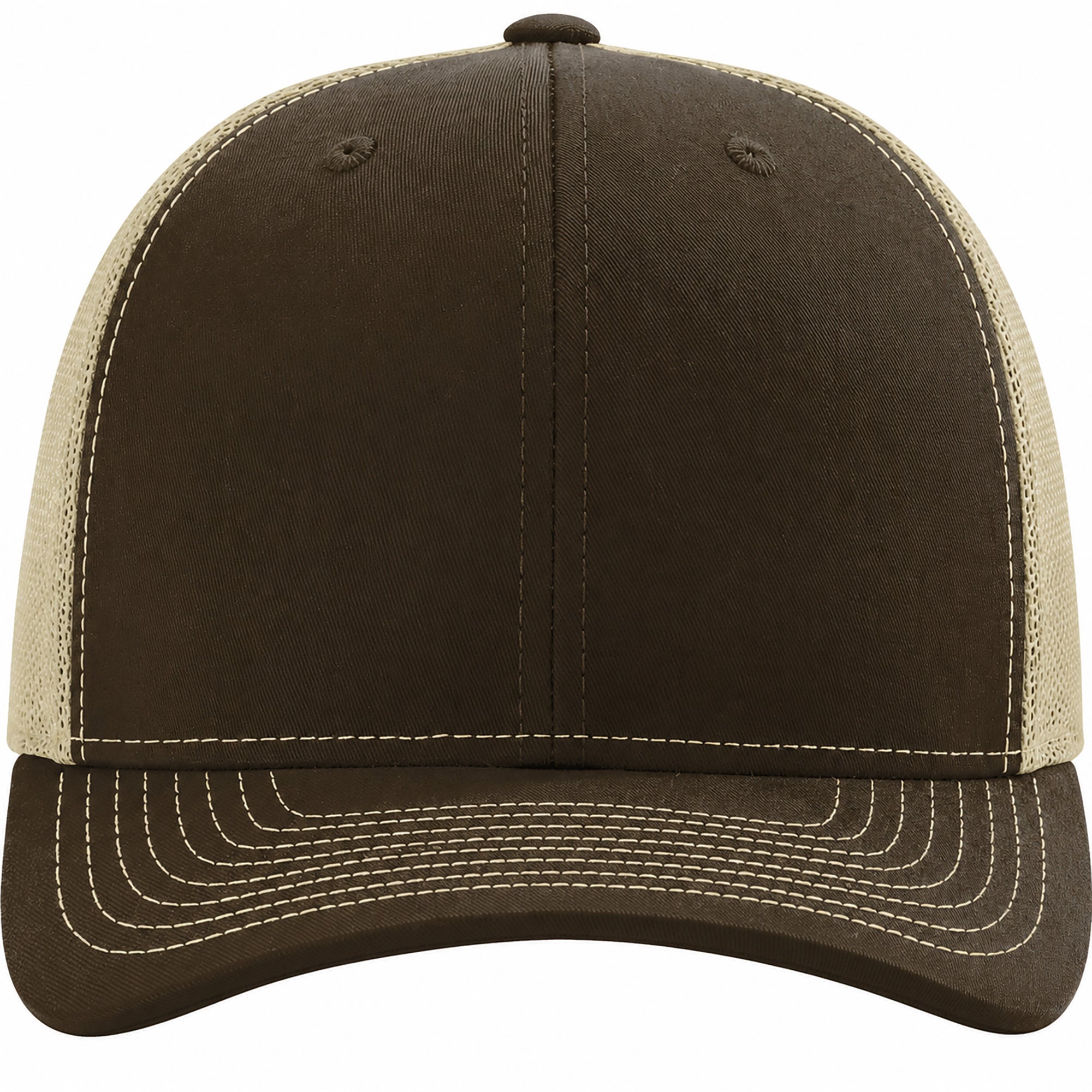 Brown and beige trucker cap on a white background