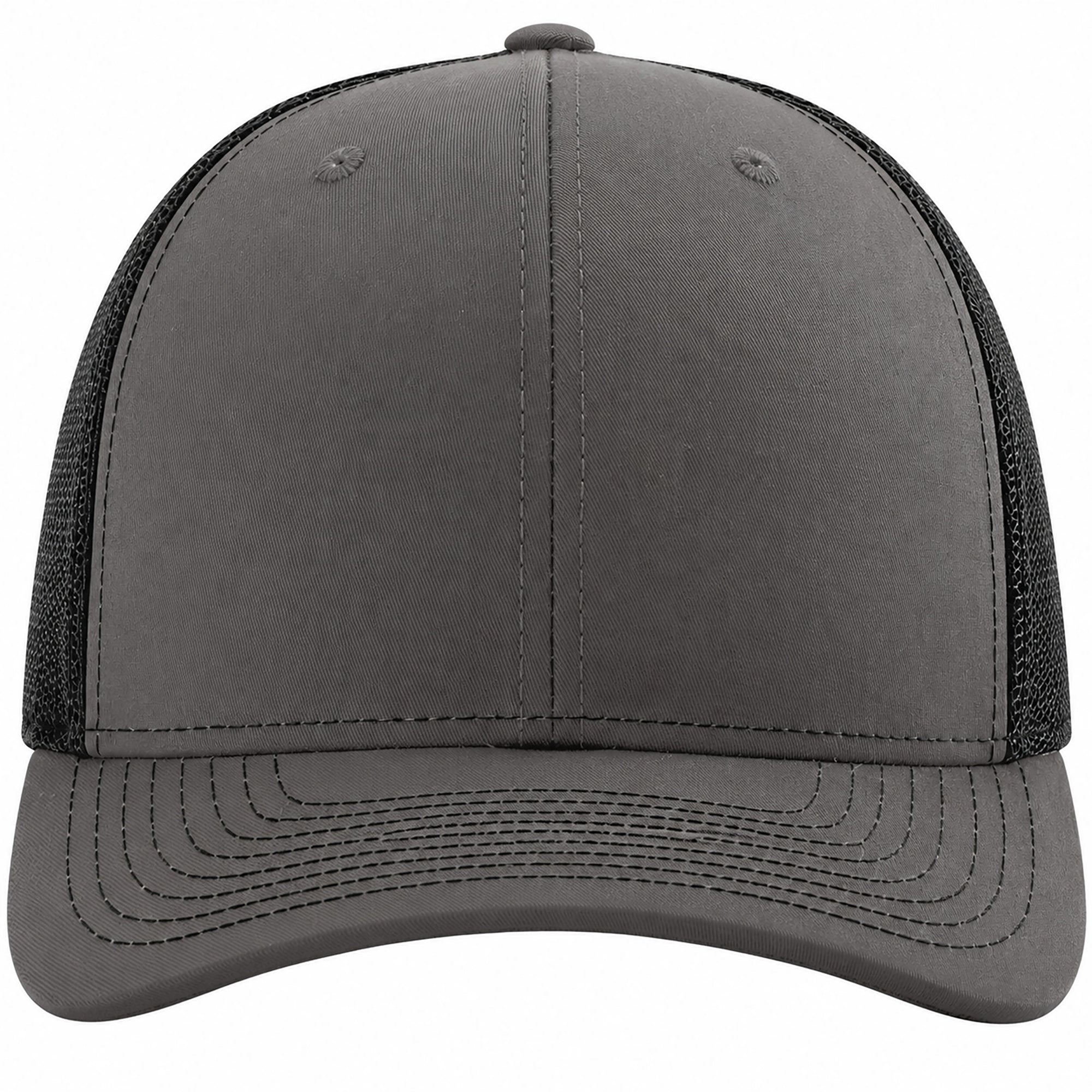 Gray and black cap with mesh back on a white background