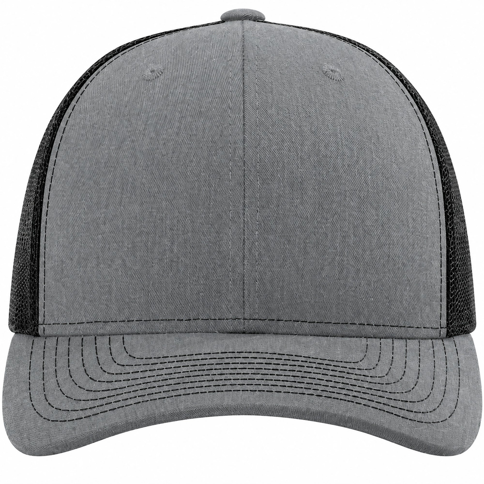 Gray and black trucker cap on a white background