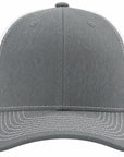 Gray baseball cap with white stitching on a white background