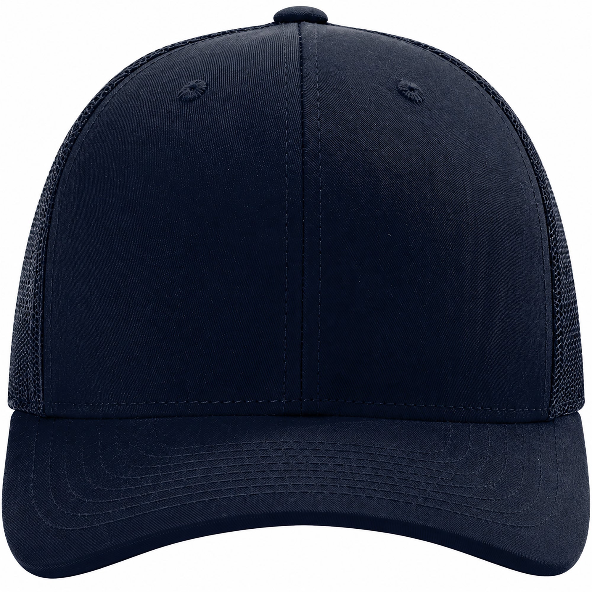 Navy blue cap with mesh back on a white background