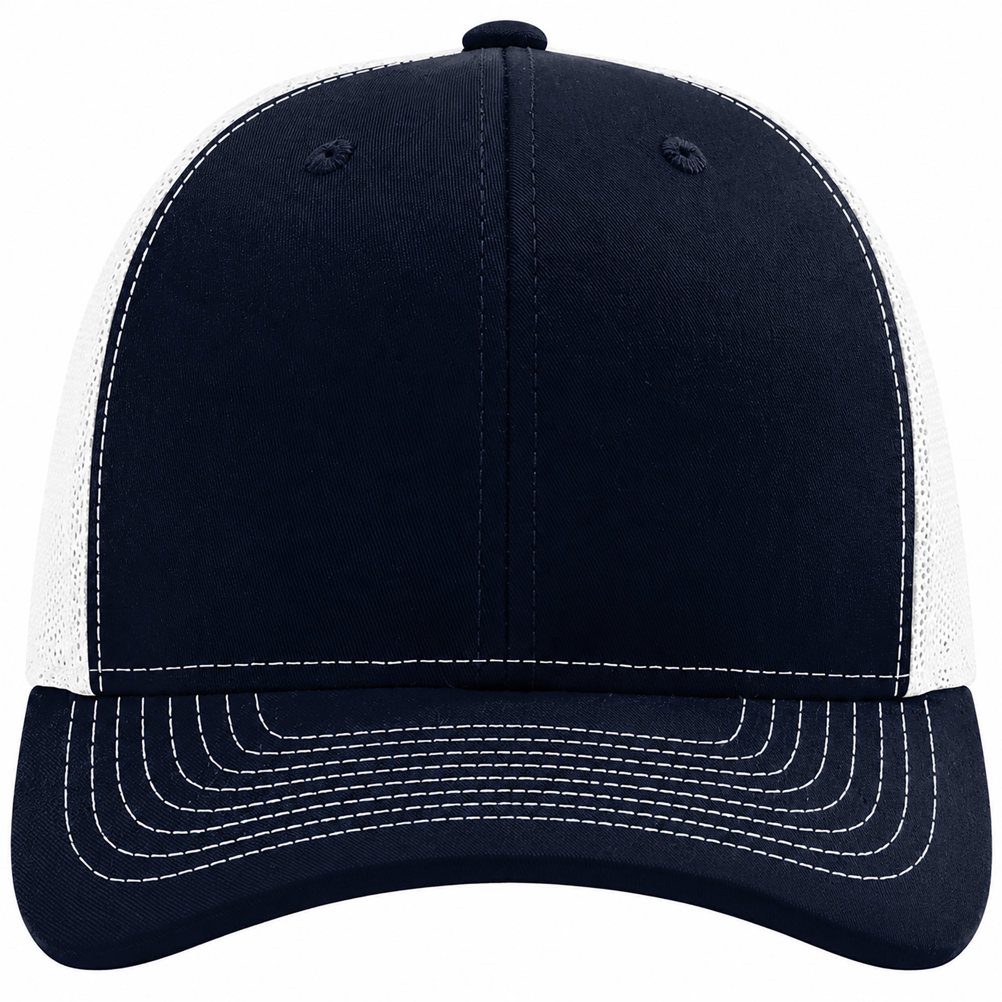 Black and white cap with a white stitching detail on a white background