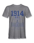 Heather gray tee with large 1914 Phi Beta Sigma emblem graphic in blue/white