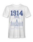 White tee with 1914 Phi Beta Sigma emblem and Howard University building graphic in blue
