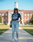 Navy kids crewneck T-shirt with “THEE PREMIERE” front event graphic