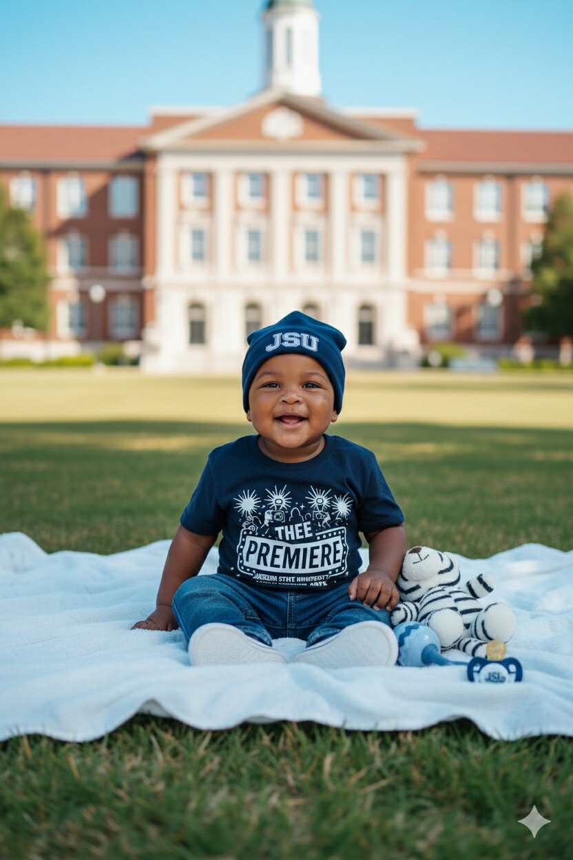Navy kids crewneck T-shirt with “THEE PREMIERE” front event graphic