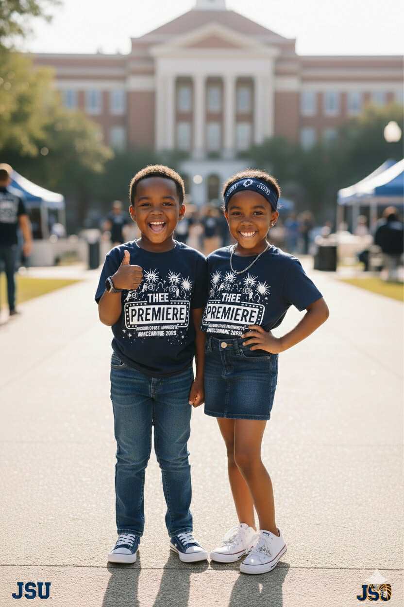 Navy graphic T-shirt set for kids with “THEE PREMIERE” front design