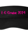 Black visor with pink "L-G Cruise 2024" embroidery