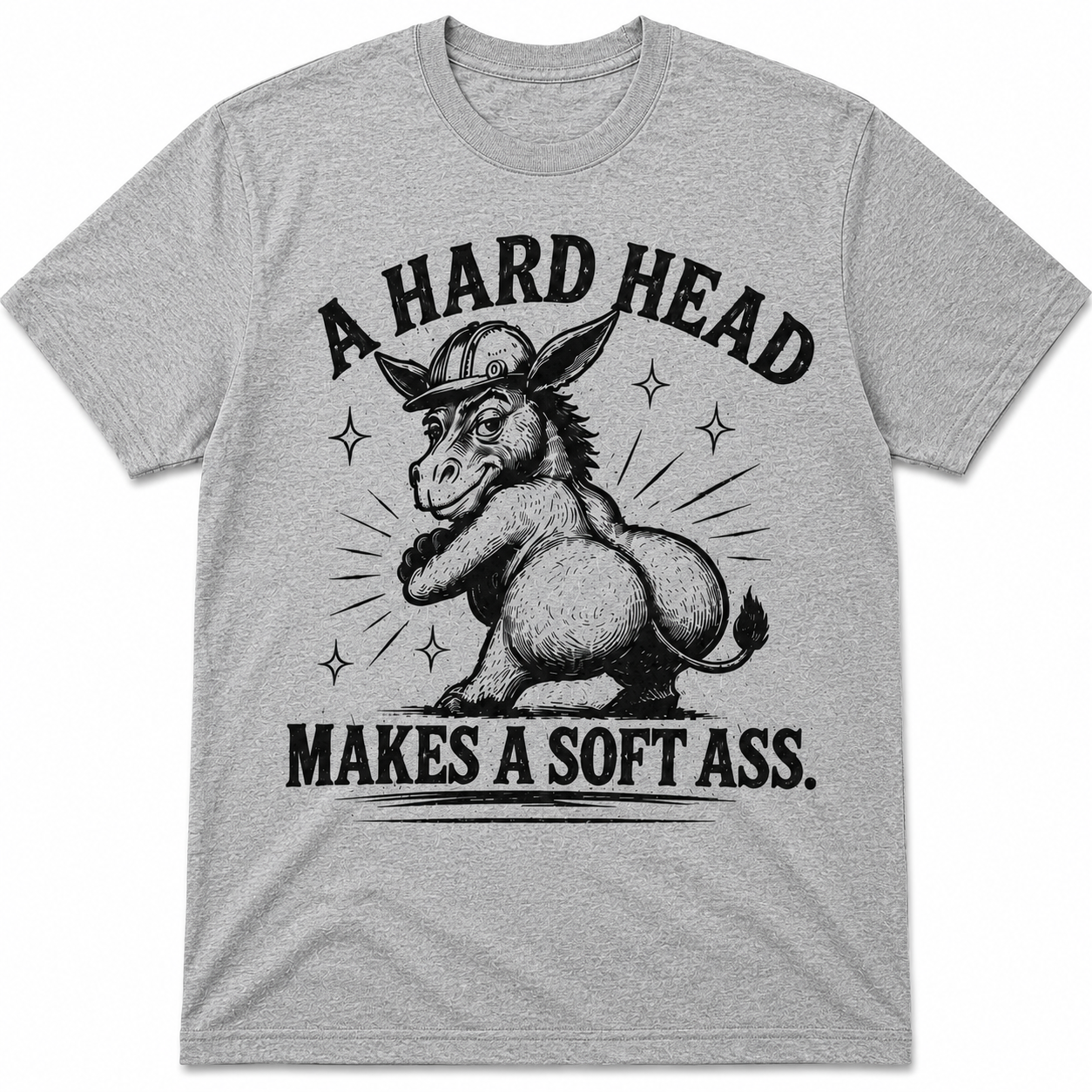 Heather gray graphic t-shirt with vintage donkey illustration and southern humor phrase