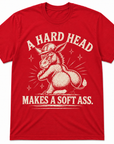 Red western graphic t-shirt with distressed donkey illustration and southern humor typography