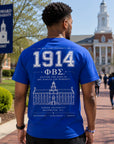Back of Phi Beta Sigma 1914 shirt displaying Howard University artwork and fraternity motto