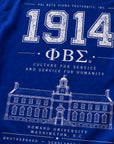 Close-up of Phi Beta Sigma 1914 back design showing distressed collegiate print details