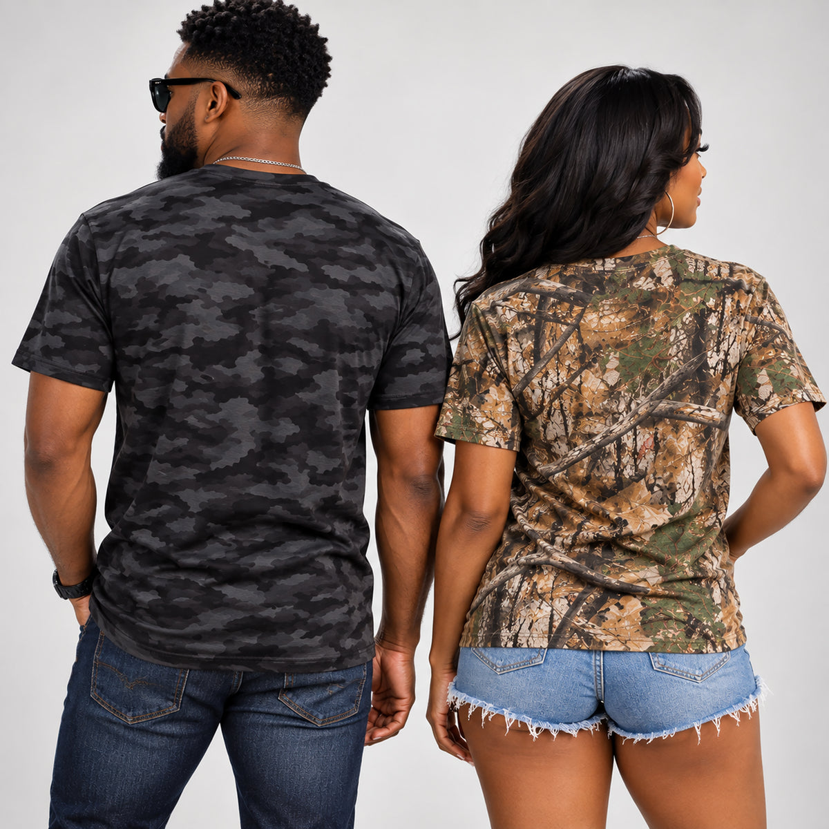 Jackson State camo unisex T-Shirt back and fit view