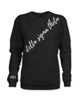 Black sweatshirt with 'delta sigma theta' text on a white background