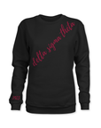 Black sweatshirt with red text 'delta sigma theta' on a white background